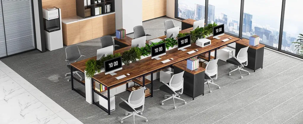 Bureau double 200 cm : gagnez de la place avec rangement acajou brun - 8