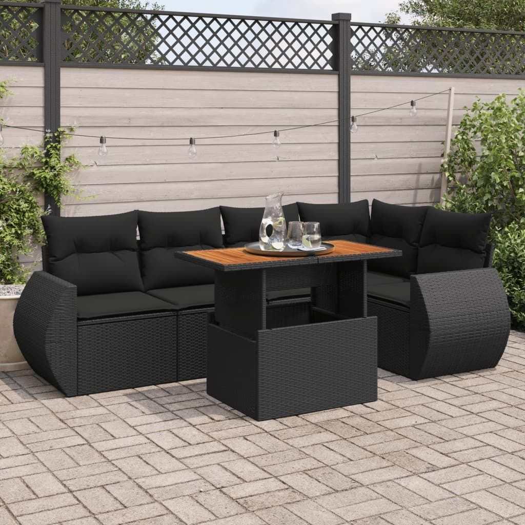 Eleganten-Stil 6-tlg. Garten-Lounge-Set mit Kissen Garten-Sofagarnitur, Outdoor Indoor, Schwarz Poly Rattan Gartenmöbel-Sets CHY46398137