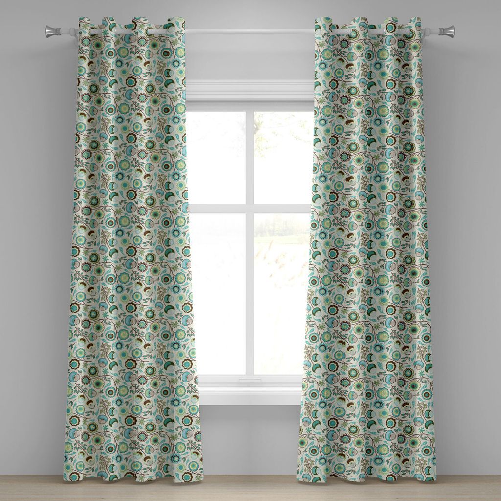 ABAKUHAUS Retro Ösenvorhang, Pastell Farbige Frühjahrsblumen Retro Flair Muster, Dekorative 2-Panel-Fenstervorhänge, 280 cm x 175 cm, Mintgrün ...