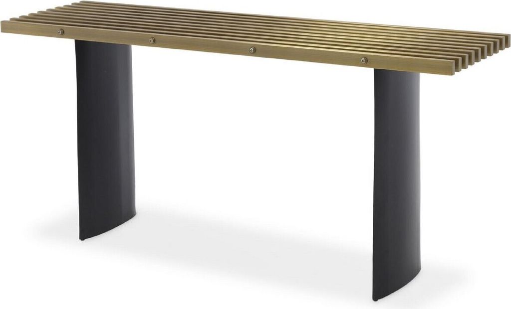 Casa Padrino Luxus Industrial Design Konsole Messingfarben / Schwarz 160 x 42,5 x H. 76 cm - Industrie Stil Konsolentisch mit Metallgitter Tischpla...