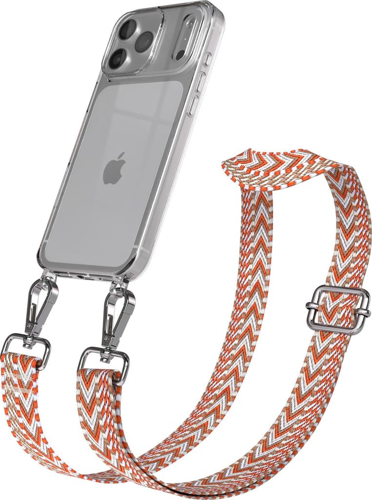 EAZY CASE Handykette - Verstellbarer Trageriemen kompatibel mit Apple iPhone 17 Pro Max, Handykordel mit transparenter Silikon-Hülle, Band in Orange