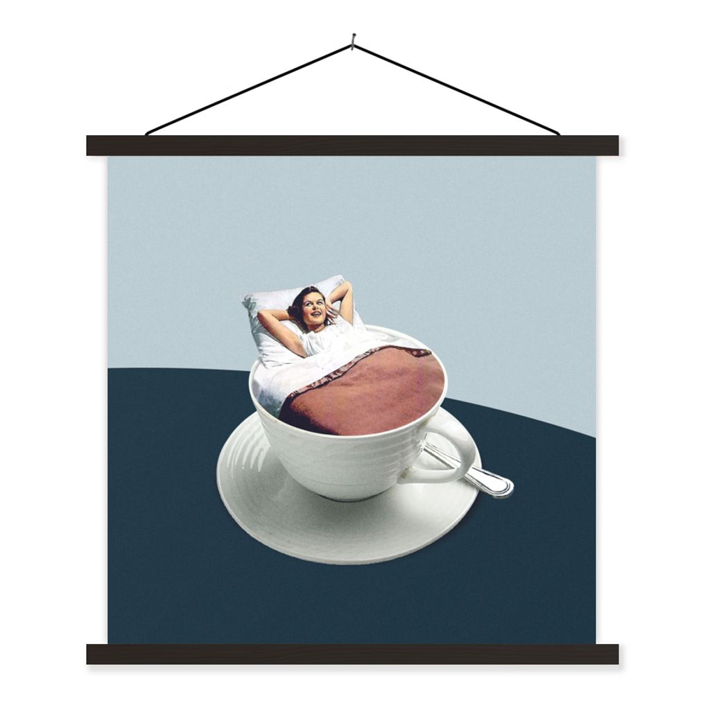 MuchoWow Textilposter Frau - Kaffee - Jahrgang 40x40 cm mit schwarzem Rahmen - Fotos