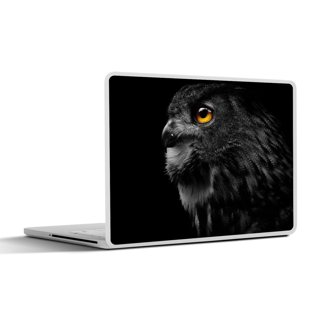 MuchoWow Laptop Aufkleber Sticker Cover Eule - Vogel - Schwarz - Porträt 36.5x27.5 cm - Laptop-Sticker