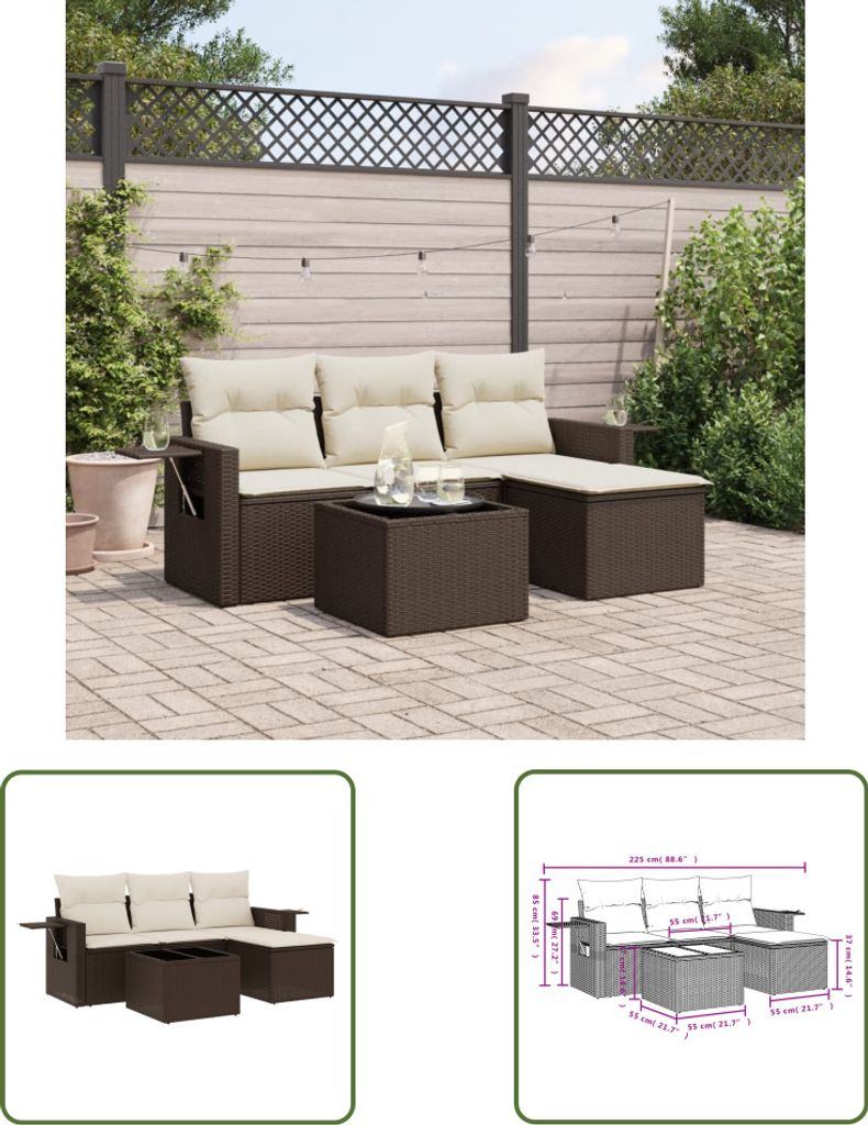 The Living Store 4-tlg. Garten-Sofagarnitur mit Kissen Braun Poly Rattan
