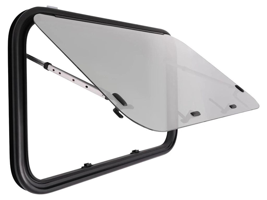Wohnmobil Wohnwagen Fenster - Ausstellbares Notausstiegsfenster - 90x55 cm - Alurahmen - 4 mm Sicherheitsglas - 65° Öffnung - Schwarz