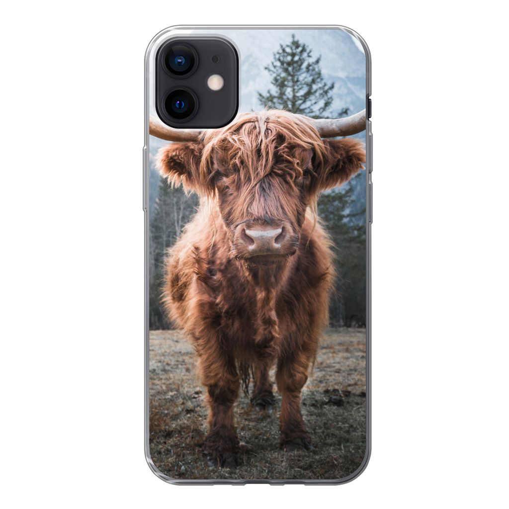 MuchoWow Handyhülle Schutzhülle Hülle für iPhone 12 mini Schottischer Hochländer - Kuh - Tiere - Berg - Natur Silikon Softcase Handy Hülle ...