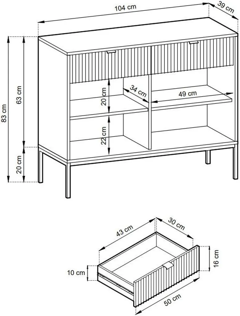 Commode de Chambre NOVA 104 cm Noire - Idéal Rangement Vêtements