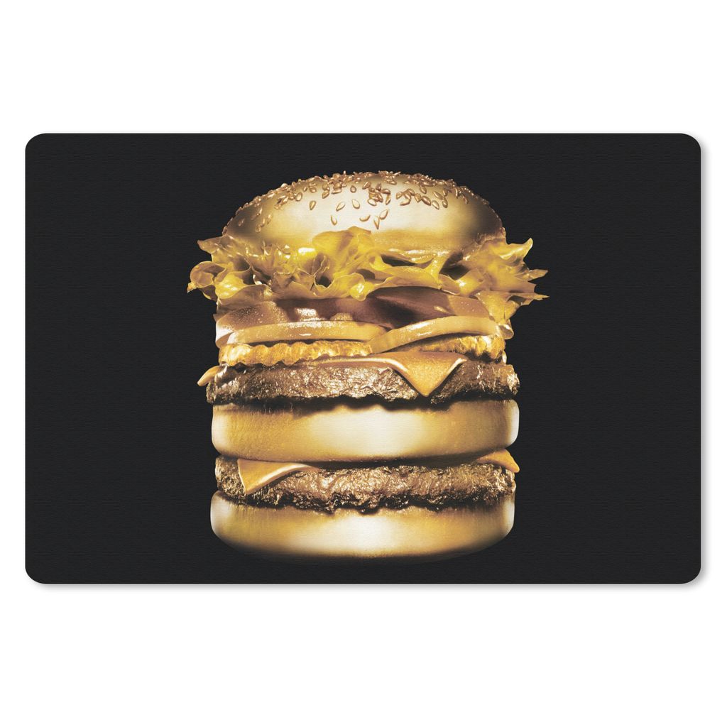 MuchoWow Mauspad Mousepad Goldener Hamburger auf schwarzem Hintergrund. 27x18 cm - Mousepads - Maus Mat - Pad - Mausunterlage - Büroartikel - De...