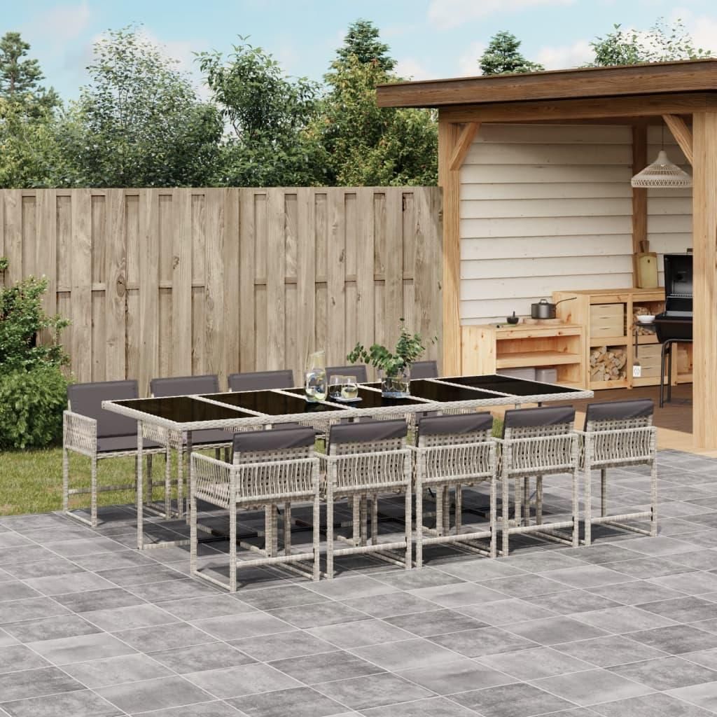 Maison Exclusive - 11-tlg. Garten-Essgruppe mit Kissen Hellgrau Poly Rattan