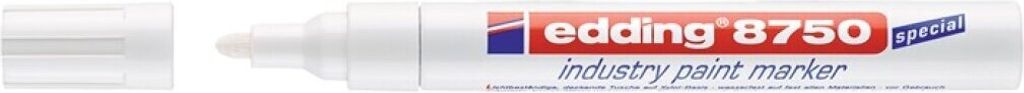A close-up shot of a white Edding 8750 industry paint marker.
