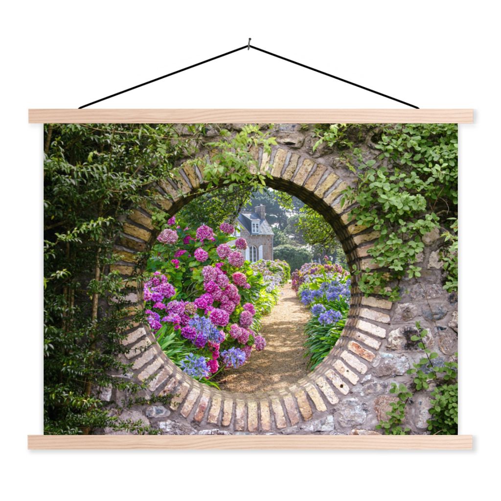 MuchoWow Textilposter Transparent - Blumen - Hortensie - Sommer 60x45 cm mit holzfarbenen Rahmen - Bild