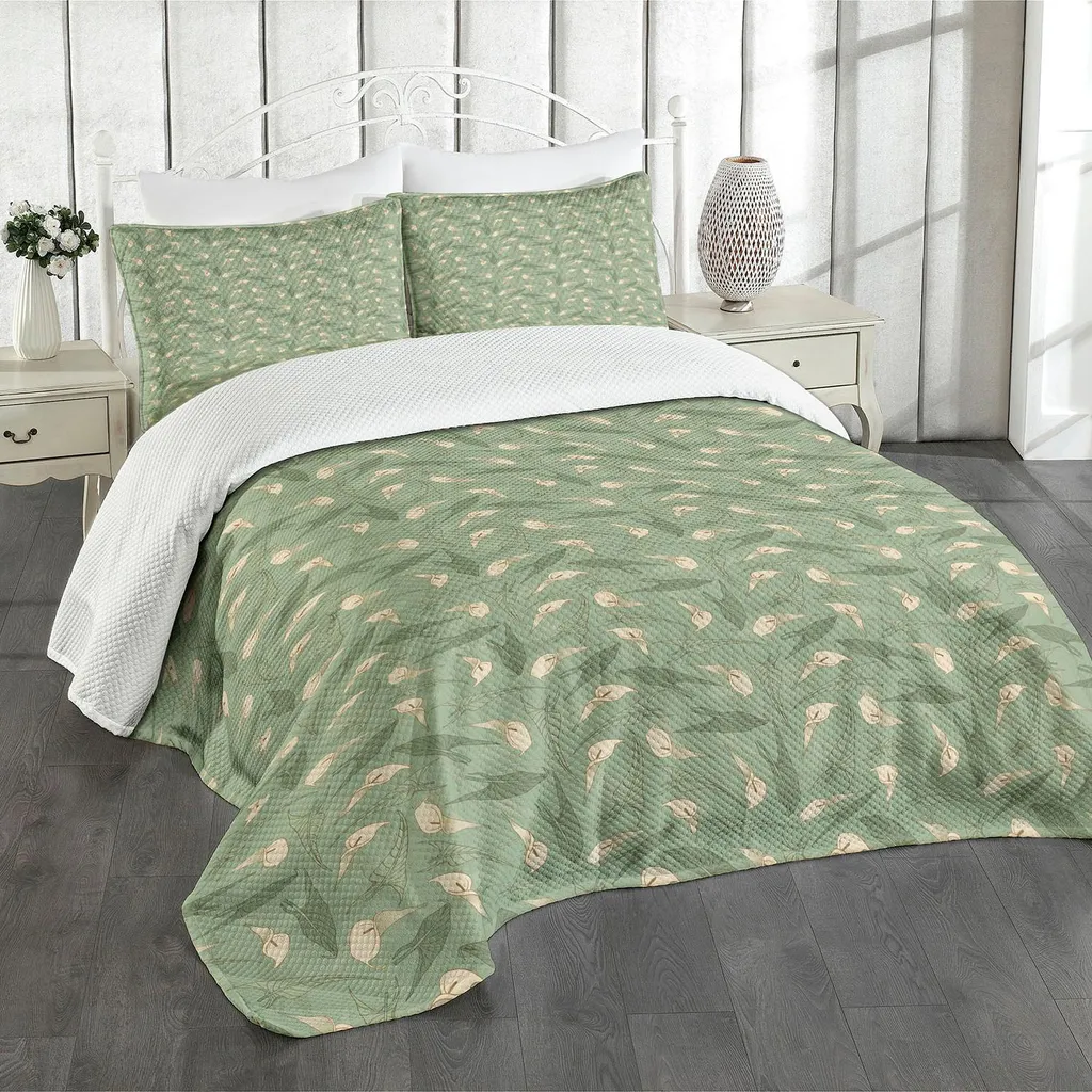 Copriletto Design Floreale ABAKUHAUS Blume Verde Reseda 220x220