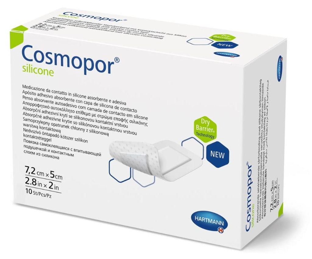 Hartmann Cosmopor silicone steriler Wundschnellverband 7,2 x 5 cm - 10 Stück | Packung (10 Stück)