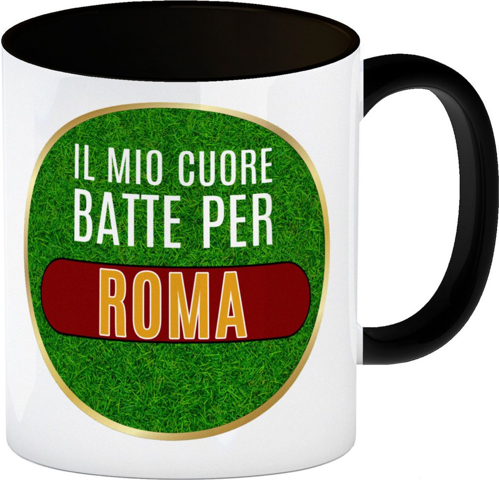 Il mio cuore batte per Roma Kaffeebecher Schwarz Calcio regiert dein Leben?