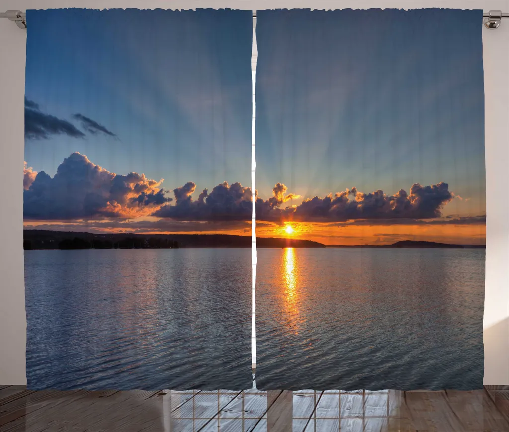 ABAKUHAUS Rideau Rustique Coucher de Soleil sur Lac - 280 x 225 cm