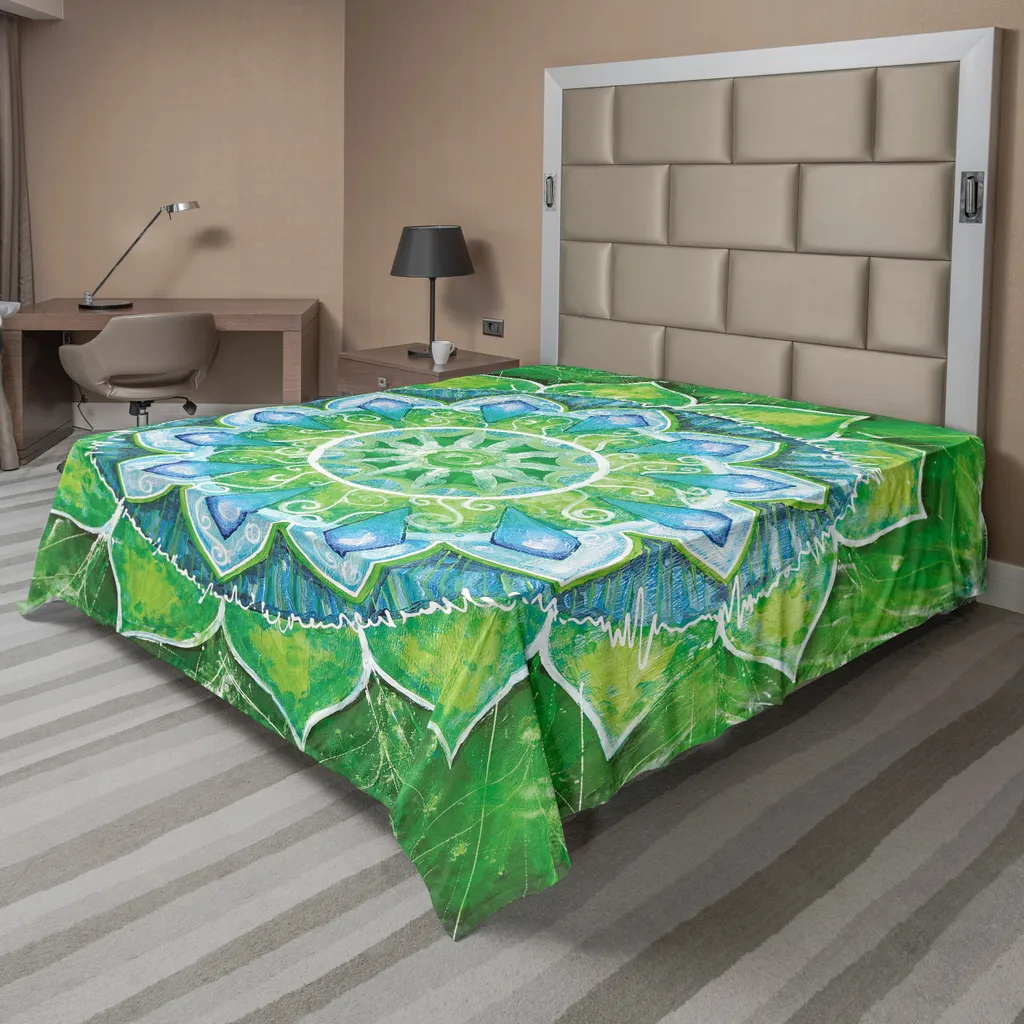 Lenzuolo Copriletto Boho ABAKUHAUS 275x260 - Mandala Verde e Blu