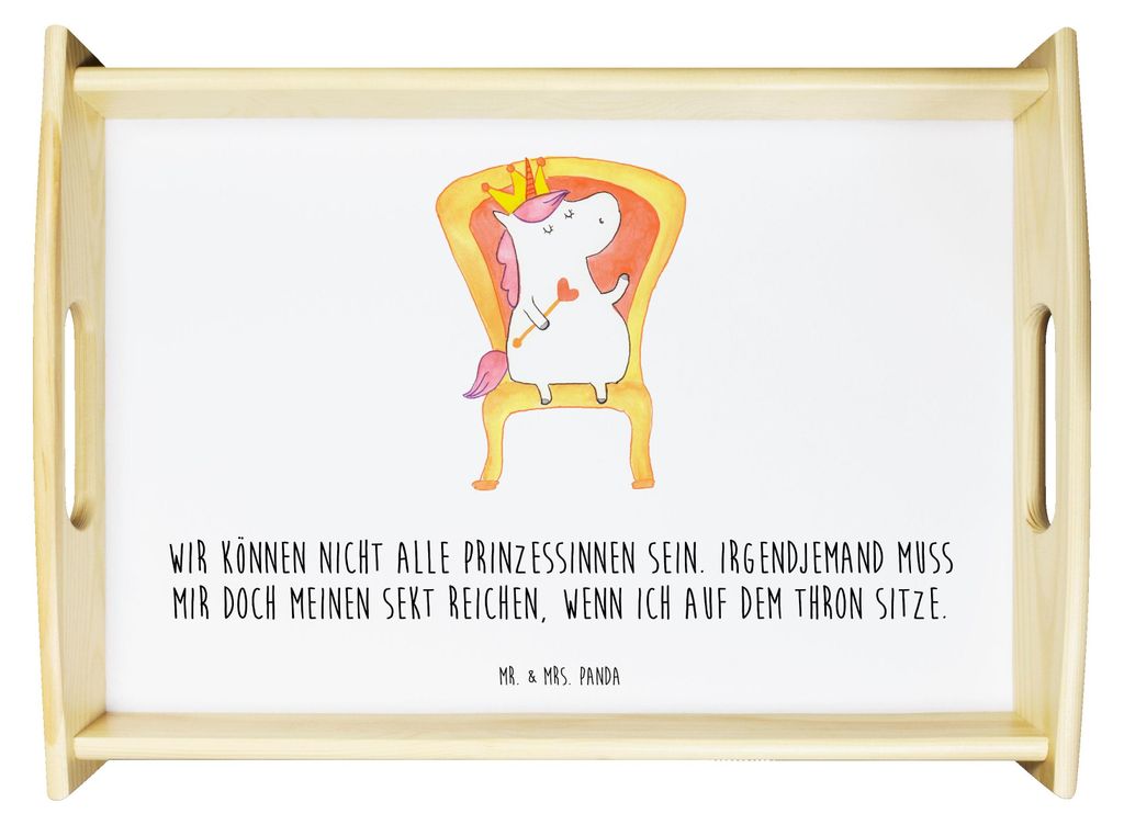 Mr. & Mrs. Panda Tablett Einhorn Prinzessin - Weiß - Geschenk, Geburtstagsgeschenk, sofatablett, holz serviertablett, Geburtstag, Holztablett, Uni...