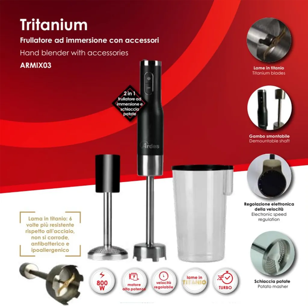 Mixeur soupe et purée Ardes Tritanium ARMIX03 800W Noir pour la cuisine