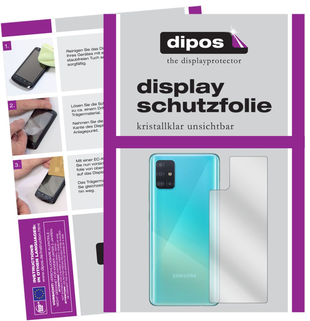 6x Schutzfolie für Samsung Galaxy A51 Rückseite klar Displayschutzfolie Folie Display Schutz dipos