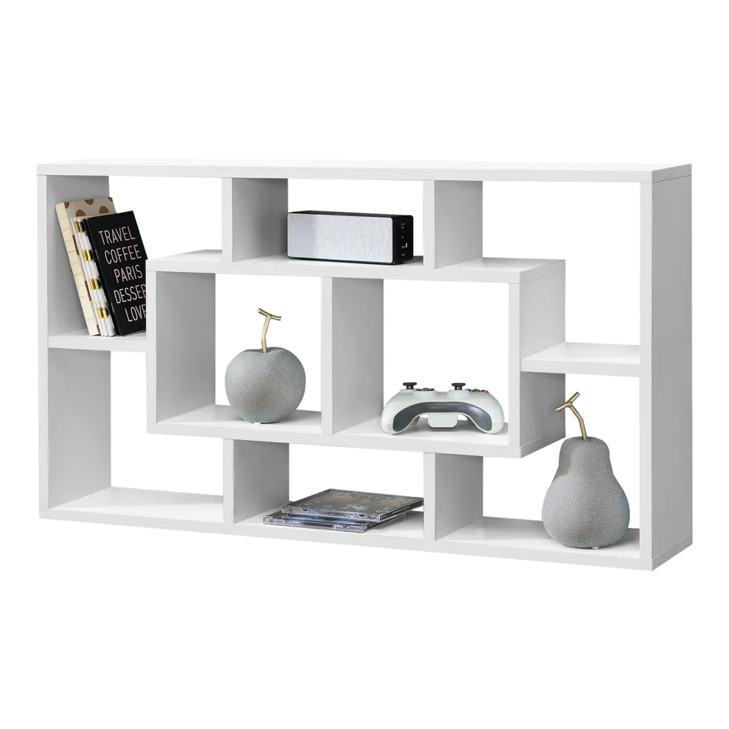 Étagère murale Saputit 85x16x48cm en blanc mat avec 8 compartiments