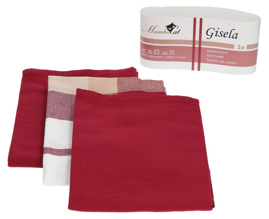 3tlg Set Geschirrtuch Gisela rot 45x65cm 100% Baumwolle Produktbild 