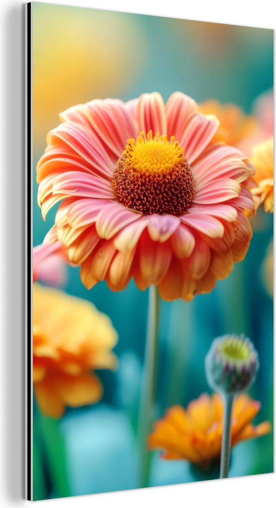 MuchoWow Wanddekoration Metall Metallbild Wandkunst 80x120 cm Blumen - Bunt - Natur - Gerbera MuchoWow Aluminium Gemälde - Bilder