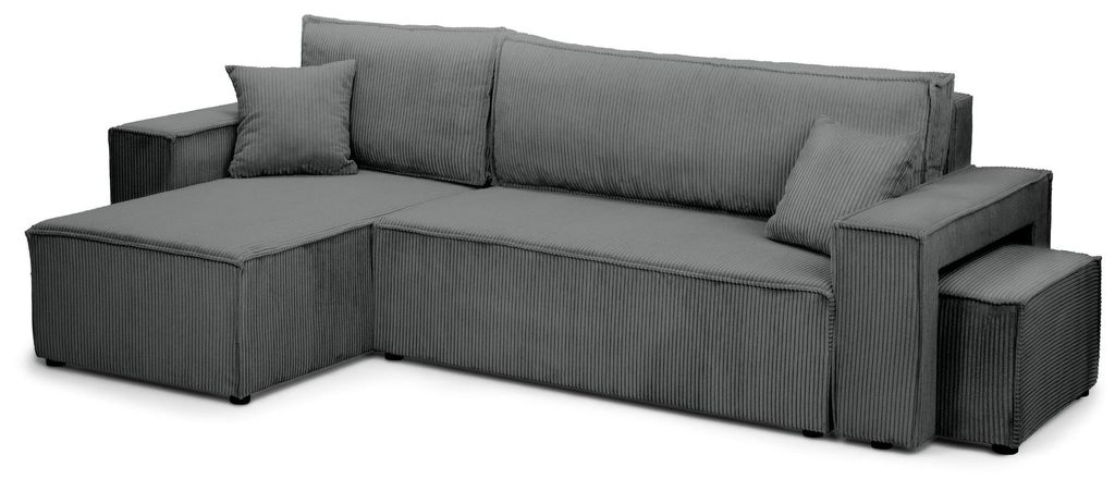 Klara Ecksofa mit Schlaffunktion und Pouf - Cord-Eleganz und höchster Komfort - Mausgrau - 200 × 142-154 cm