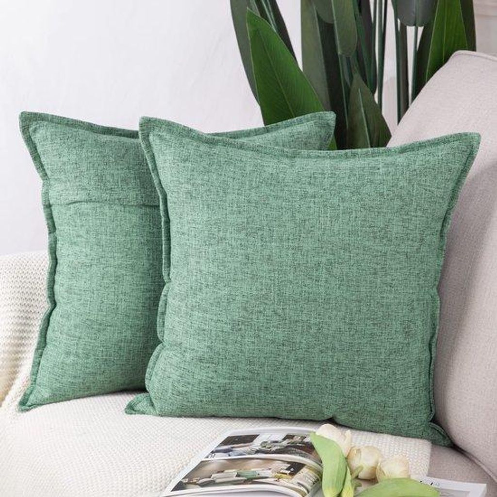 Polyester Linnen Kussenhoezen Set van 2 Zachte Decoratieve Kussenslopen voor Bank Slaapkamer Kussenhoes Grün 65x65 cm Vierkant