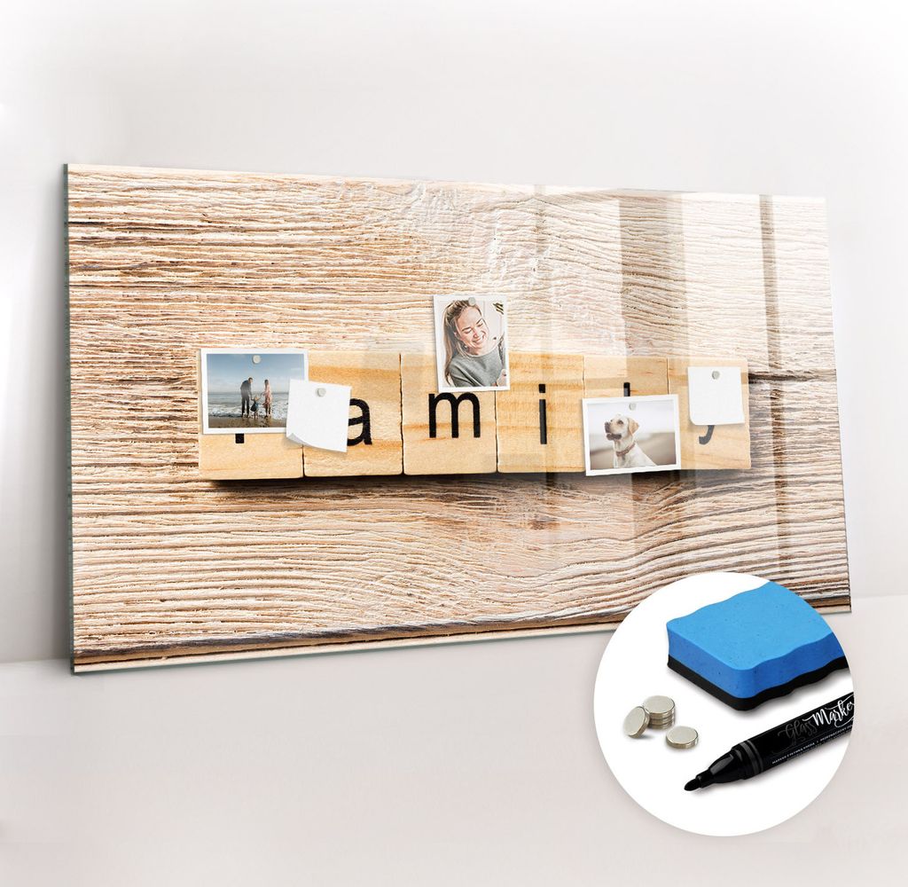 Magnetpinnwand Memoboard - Zubehörsatz - Schwarzer Marker + Schwamm + Magnete - 120 x 60 cm - Familieninschrift
