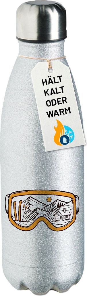Huuraa Trinkflasche Ski Skibrille 500ml Silver Edelstahl Wasserflasche Trinkflasche Geschenkidee