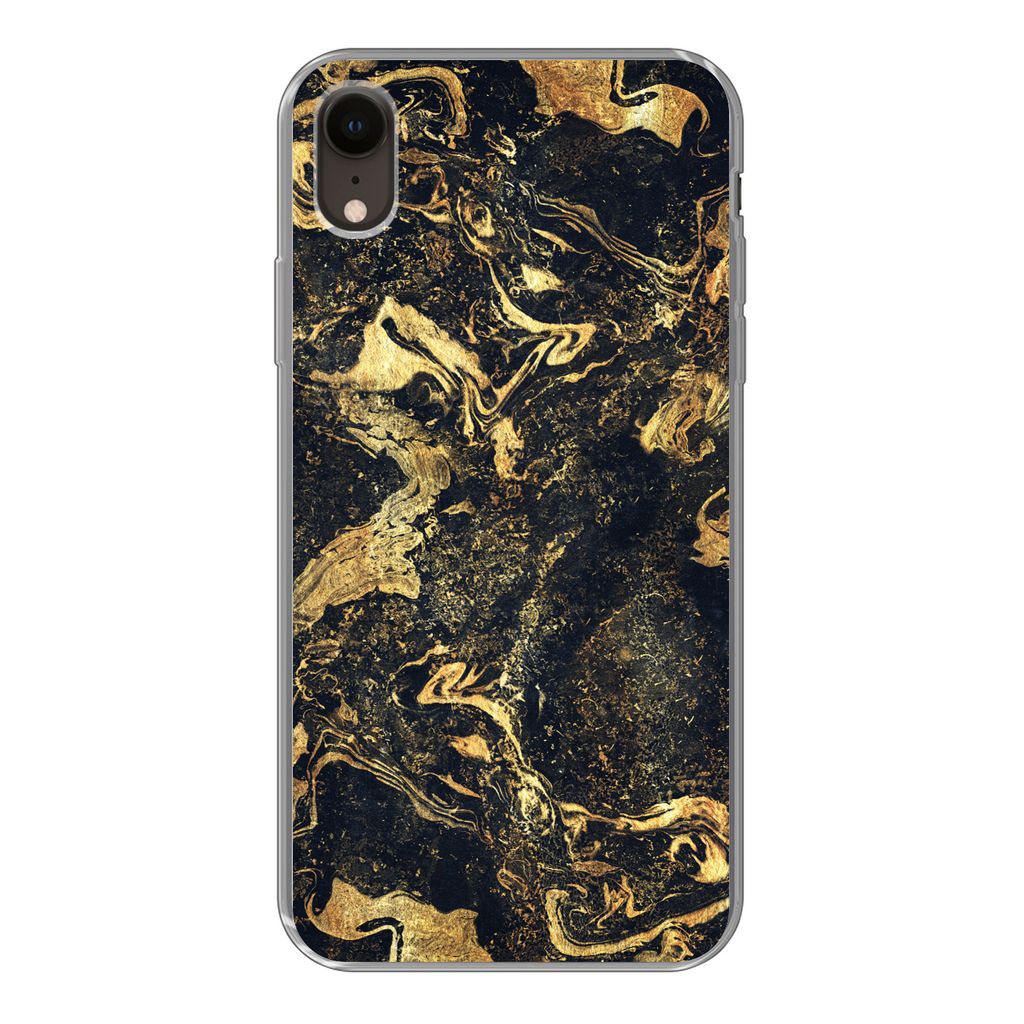 MuchoWow Handyhülle Schutzhülle Hülle für iPhone XR Marmor - Luxus - Gold Silikon Softcase Handy Hülle - Schutzdeckel