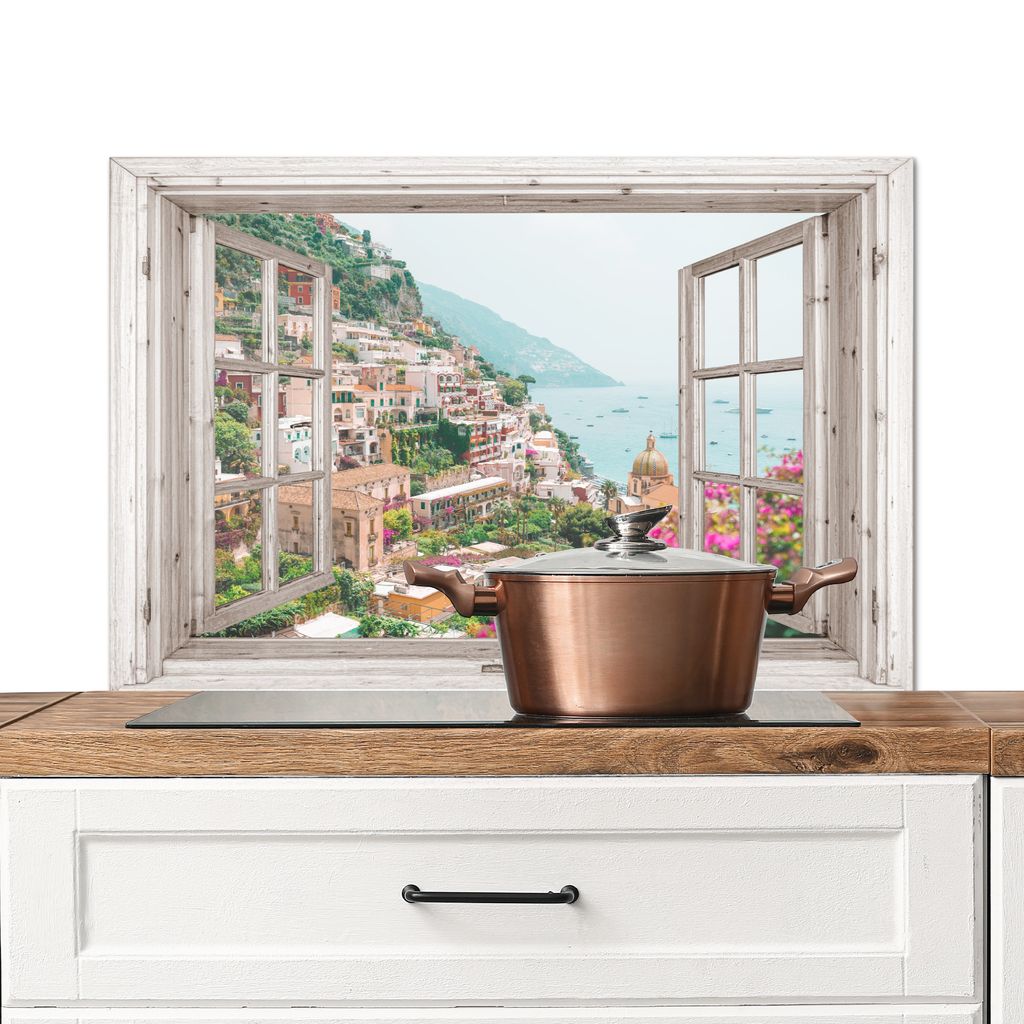 KitchenYeah Spritzschutz Küche - Küchenrückwand - Wandschutz für Herd und Spüle - Ausblick - Italien - Blumen - Meer - Küste - Stadt - Berg...