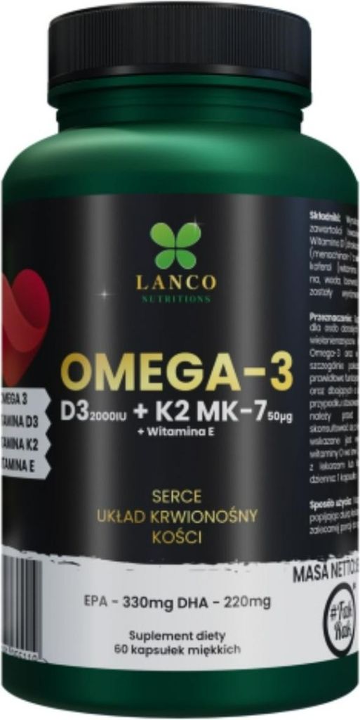 Lanco Nutritions Omega 3 + D3 + K2 Omega-3-Säuren Kapseln 60 Stück.