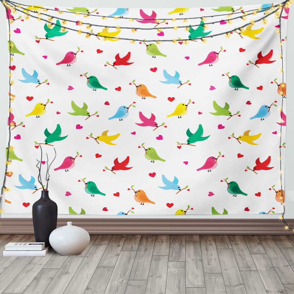 ABAKUHAUS Liebe Wandteppich, Herz Zweige Bunte, Wohnzimmer Schlafzimmer Wandtuch Seidiges Satin Wandteppich, 150 x 100 cm, Mehrfarbig