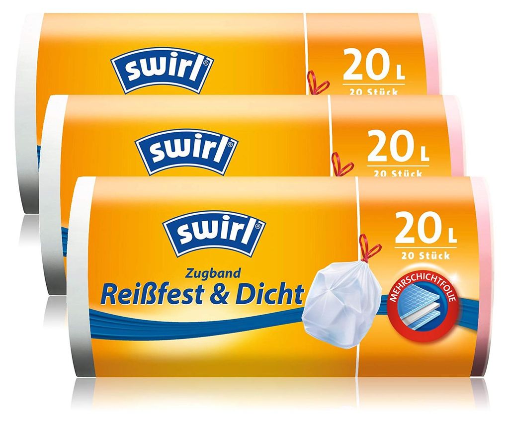 Swirl Zugband-Müllbeutel, 20 Liter, 3 Rollen mit je 20 Produktbild 