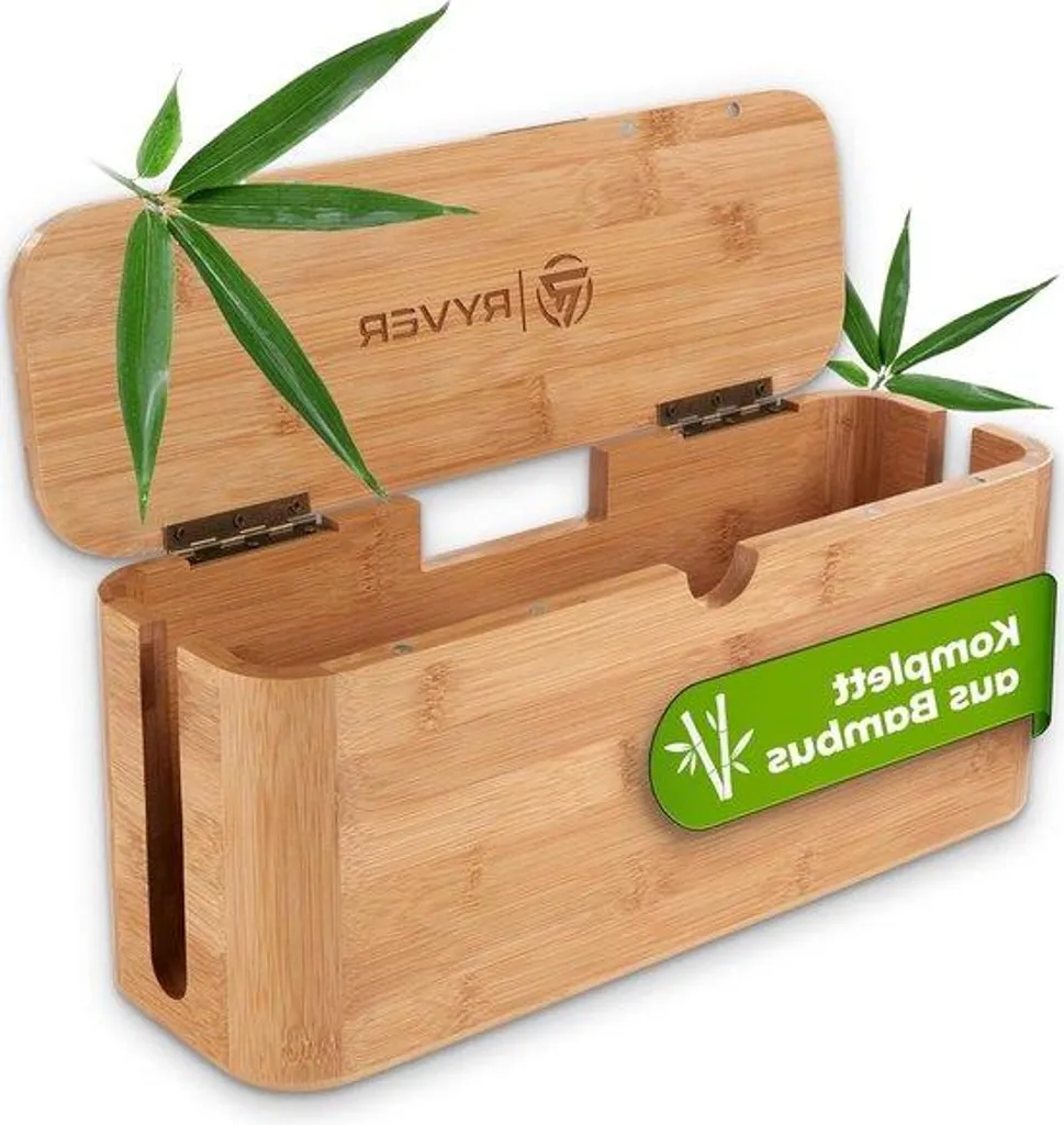 Organisateur de câbles bureau en bambou brun - Rangement filaire