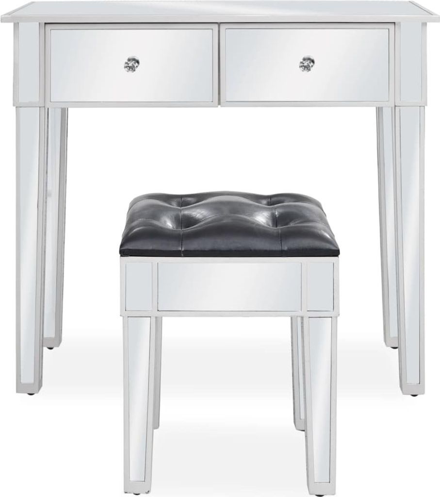 vidaXL Verspiegelter Schminktisch mit Hocker MDF und Glas