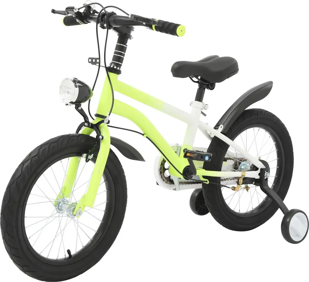 Vélo enfant sécurisé 16 pouces jaune avec roulettes et frein V-Brake