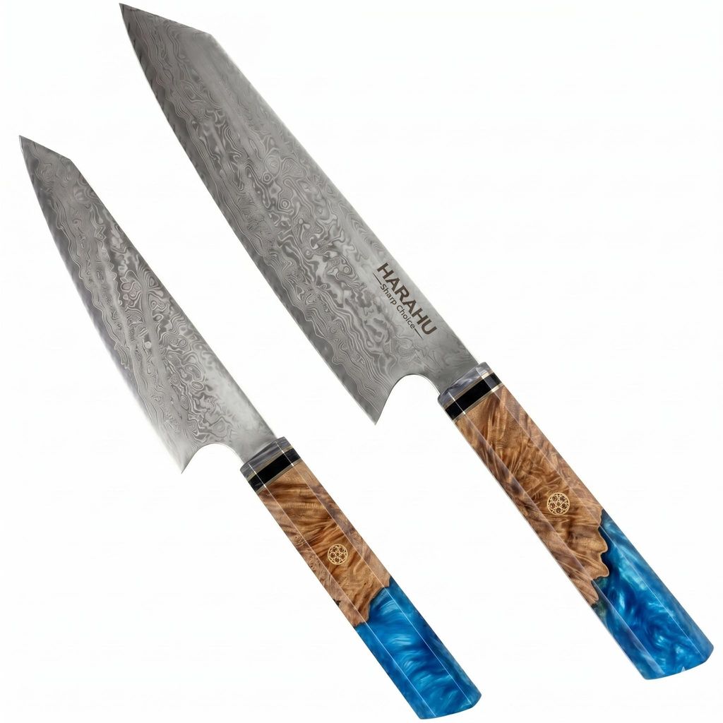 Elegantes Damast-Küchenmesser Set ZU-40423 - 2 Stück in Blau KP40423
