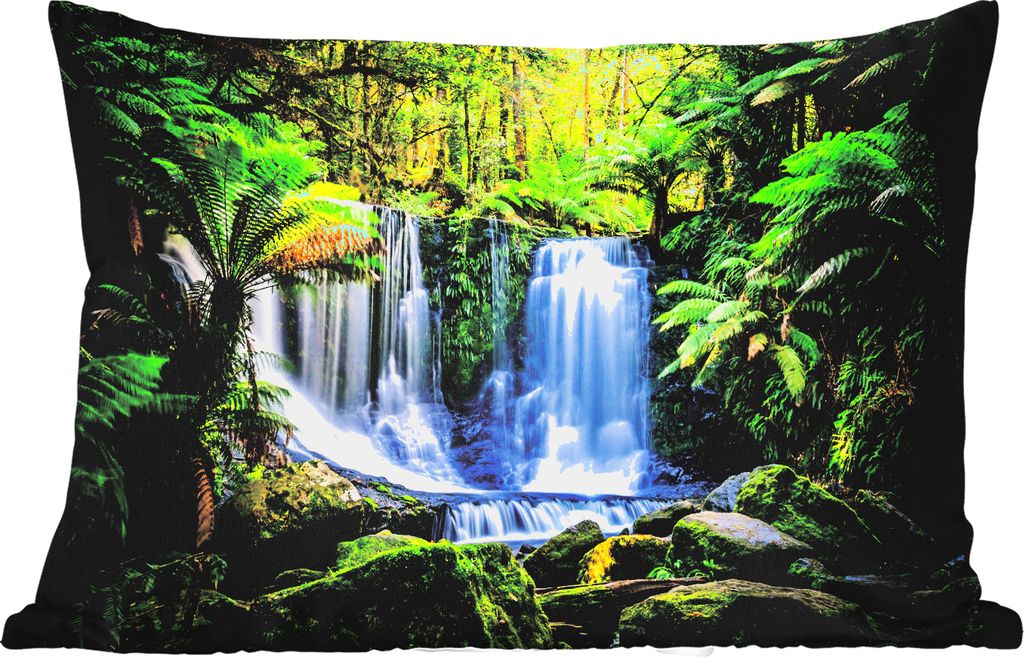 MuchoWow Outdoor Kissen - Dschungel - Wasserfall - Australien - Pflanzen - Natur - 60x40 cm - Wetterfest - Lounge Kissen - Zierkissen - Kissen f...