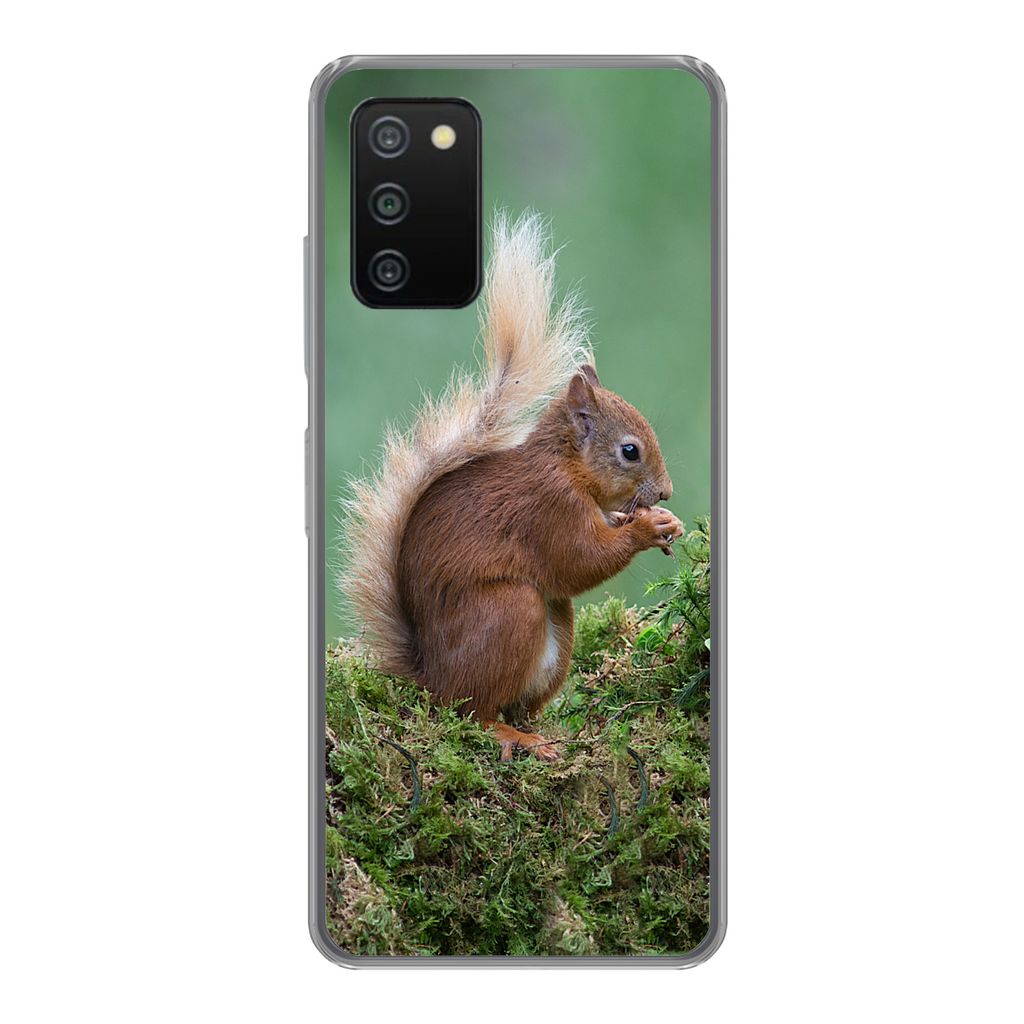 MuchoWow Handyhülle Schutzhülle Hülle für Samsung Galaxy A03s Eichhörnchen - Wald - Moos Silikon Softcase Handy Hülle - Schutz