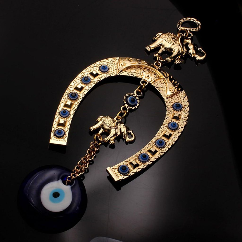Allecto Premium - Blauer Augen Wanddekoration Böse Augen Wanddekoration Bringen Glück Nach Hause Schutz Auge Anhänger mit Goldenen Elefanten Huf...