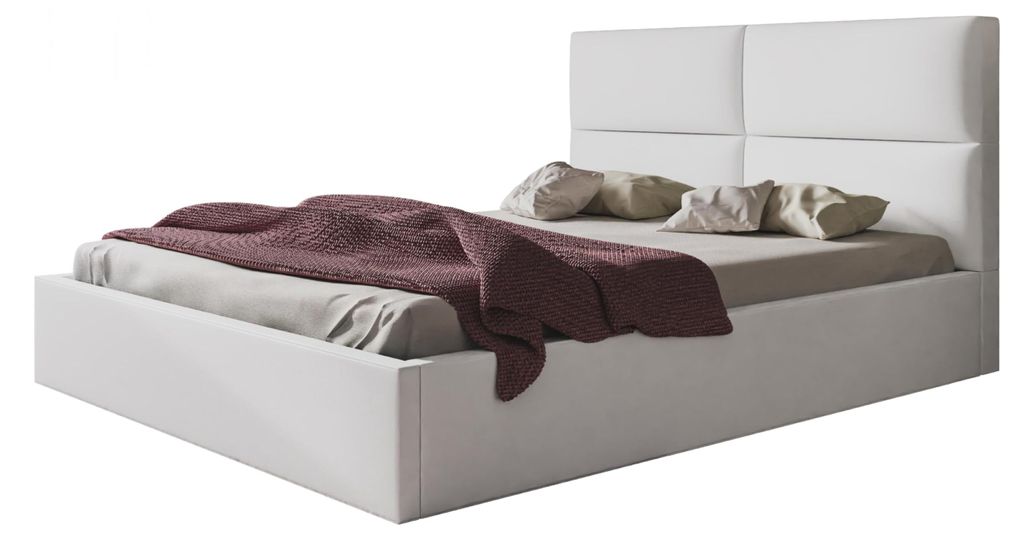 Bett Lizbona 200x200, Bettkasten und Metallrahmen, Jasminstoff, Weiß