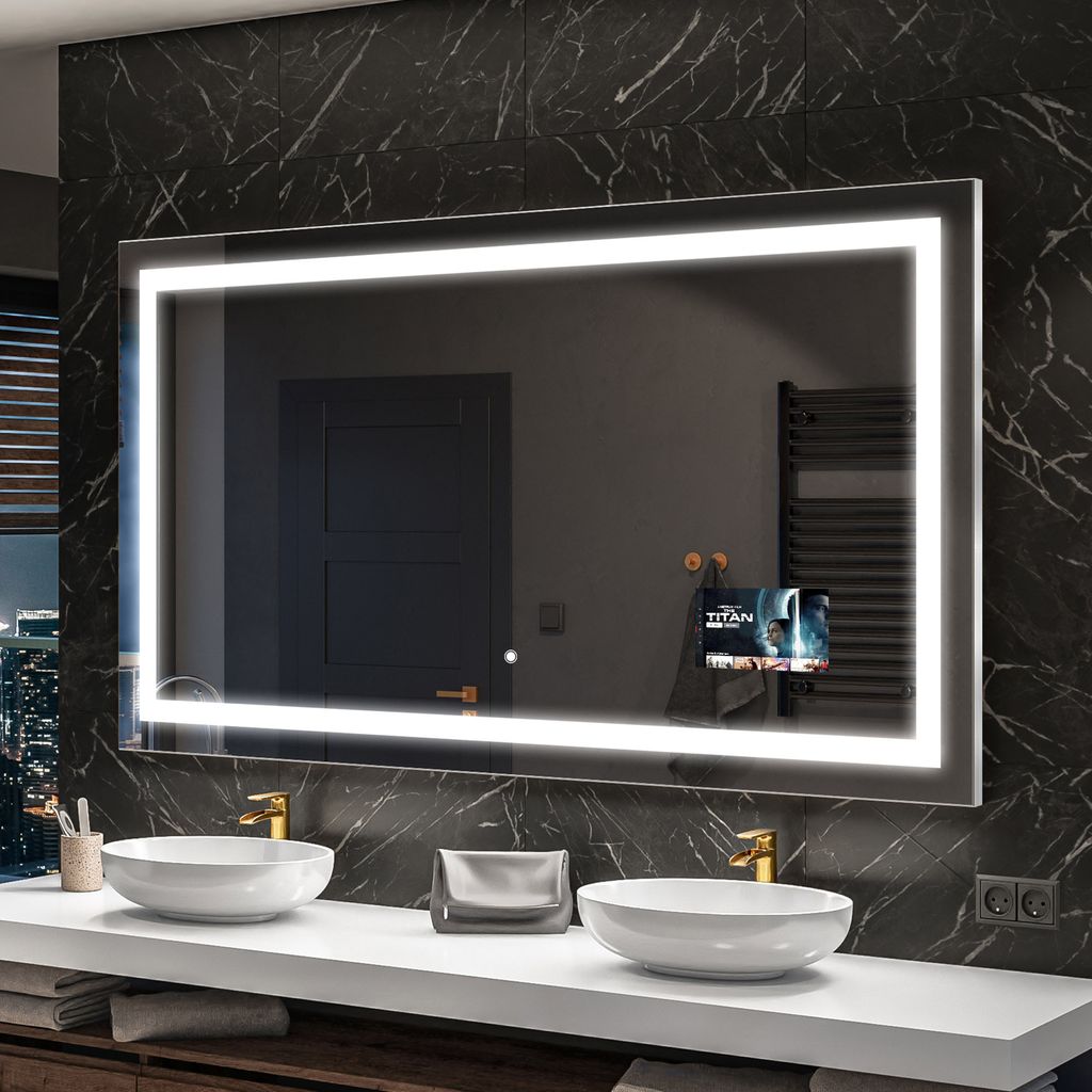 Artforma Badspiegel SMART 140x60 cm - mit LED Beleuchtung - LED Farbe Kaltweiß 7000K - Individuell Nach Maß - Beleuchtet Wandspiegel Lichtspiegel...