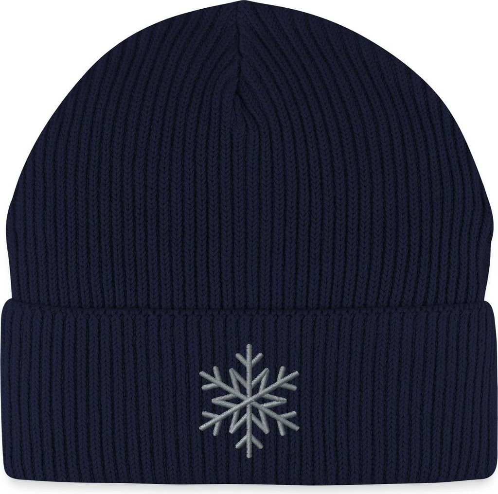 Spreadshirt Schneeflocke Gestickt Fisherman Beanie Bio Mütze, One size, Navy