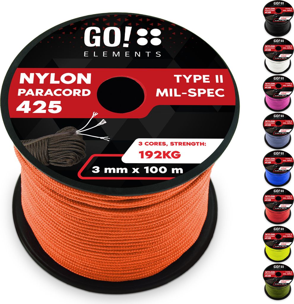 GO!elements 100m Paracord Seil aus reißfestem Nylon - 3mm Produktbild 
