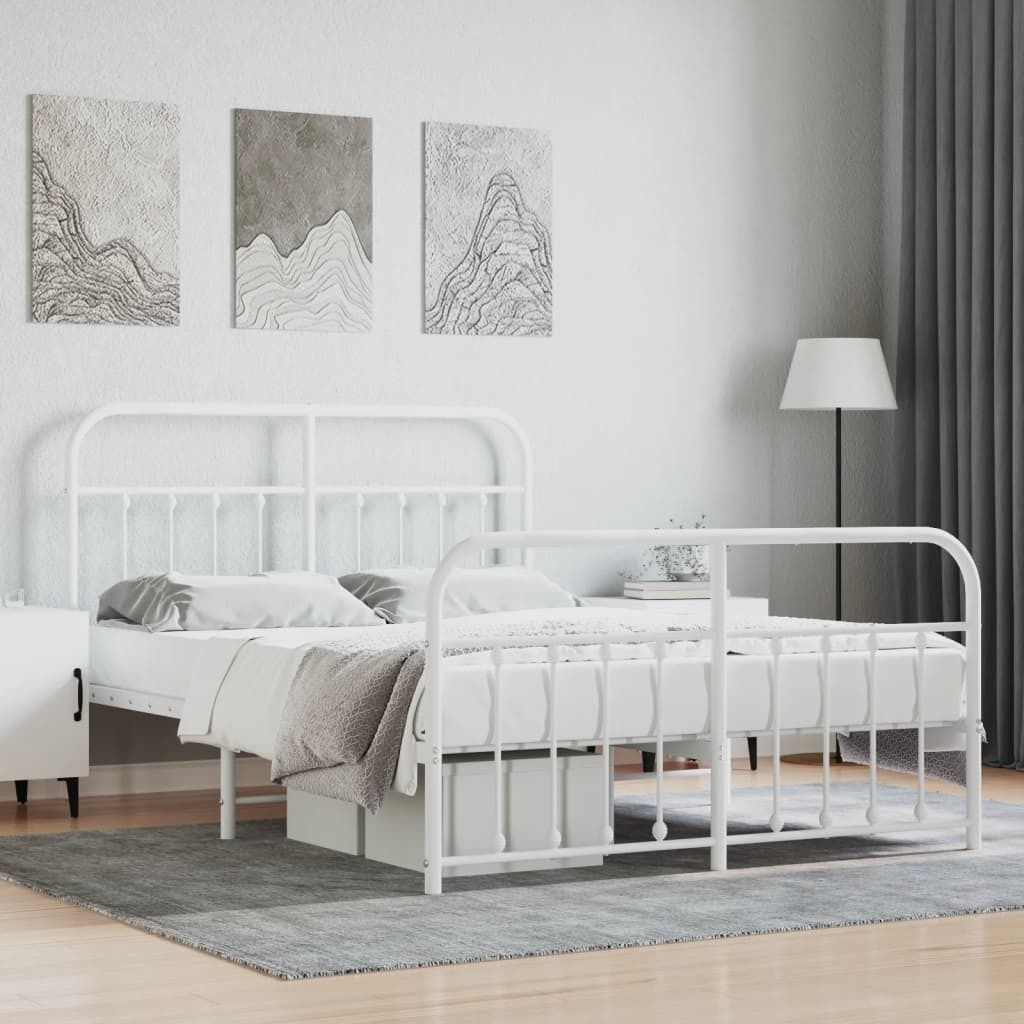 Maison Exclusive - Bettgestell mit Kopf- und Fußteil Metall Weiß 140x200 cm