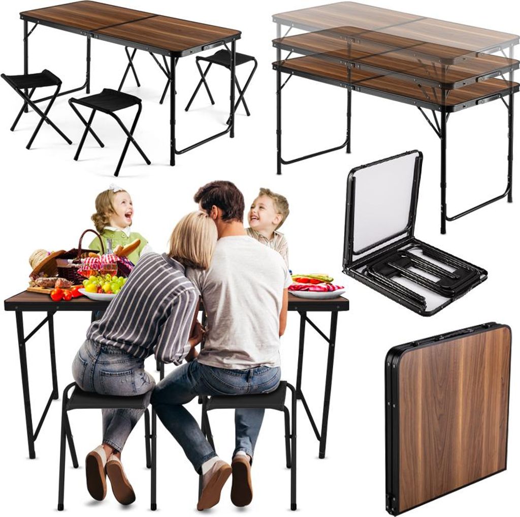 Outtec Campingtisch mit 4 stühlen - 120 x 60 cm - höhenverstellbar Klein Tisch, Klapptisch, Balkontisch, Table - für Camping, Balkon, Garten, ...