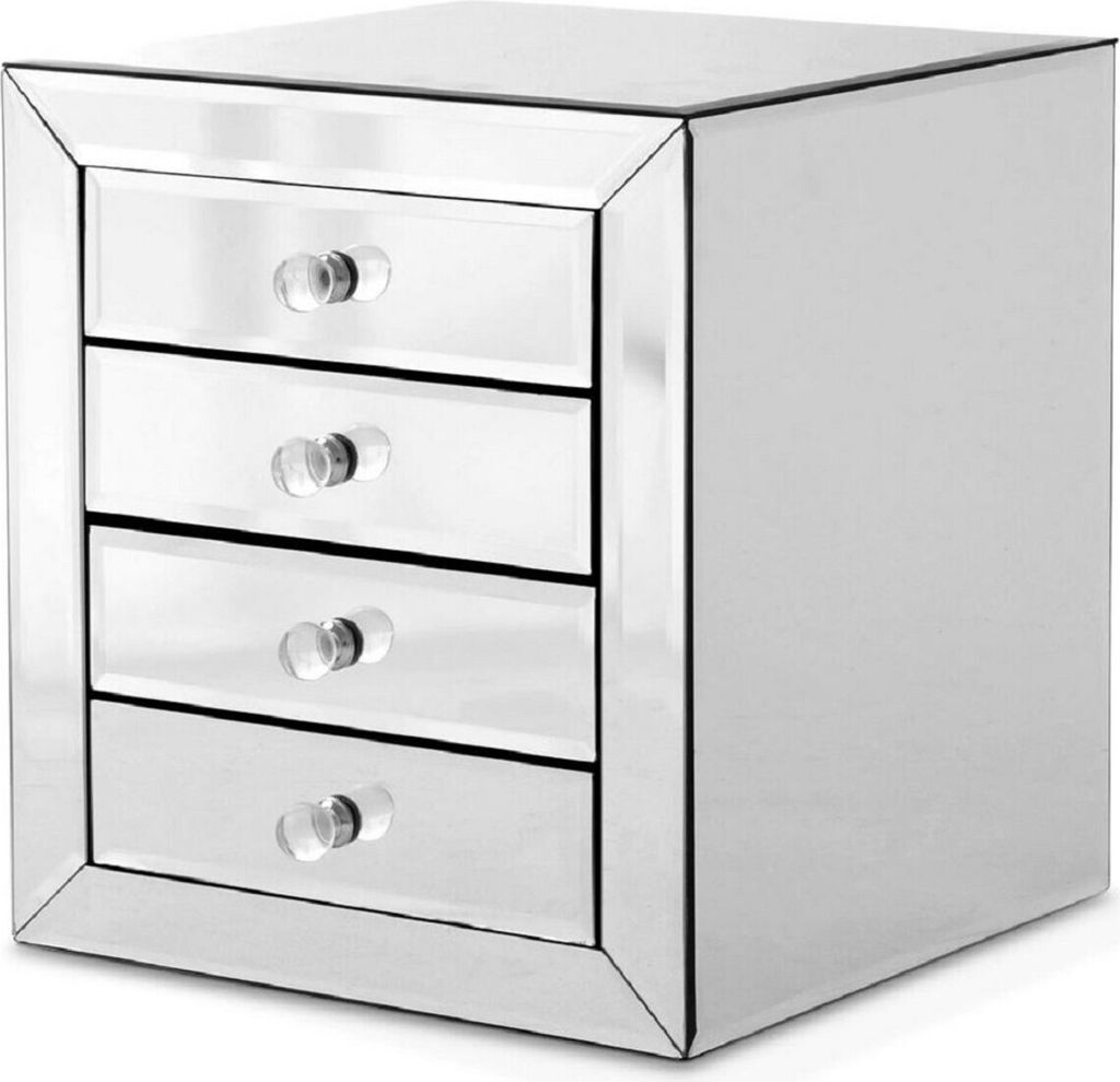 Casa Padrino Luxus Nachtkommode mit 4 Schubladen - Verspiegelter Nachttisch - Luxus Möbel