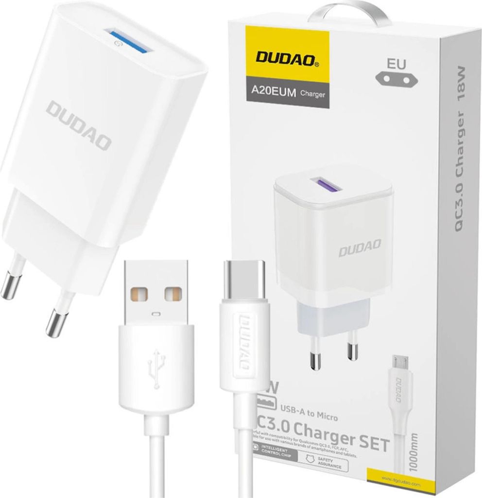 Dudao A4Eu Caricatore di rete Usb-A 2,1A - Bianco + Cavo Immagine del prodotto 